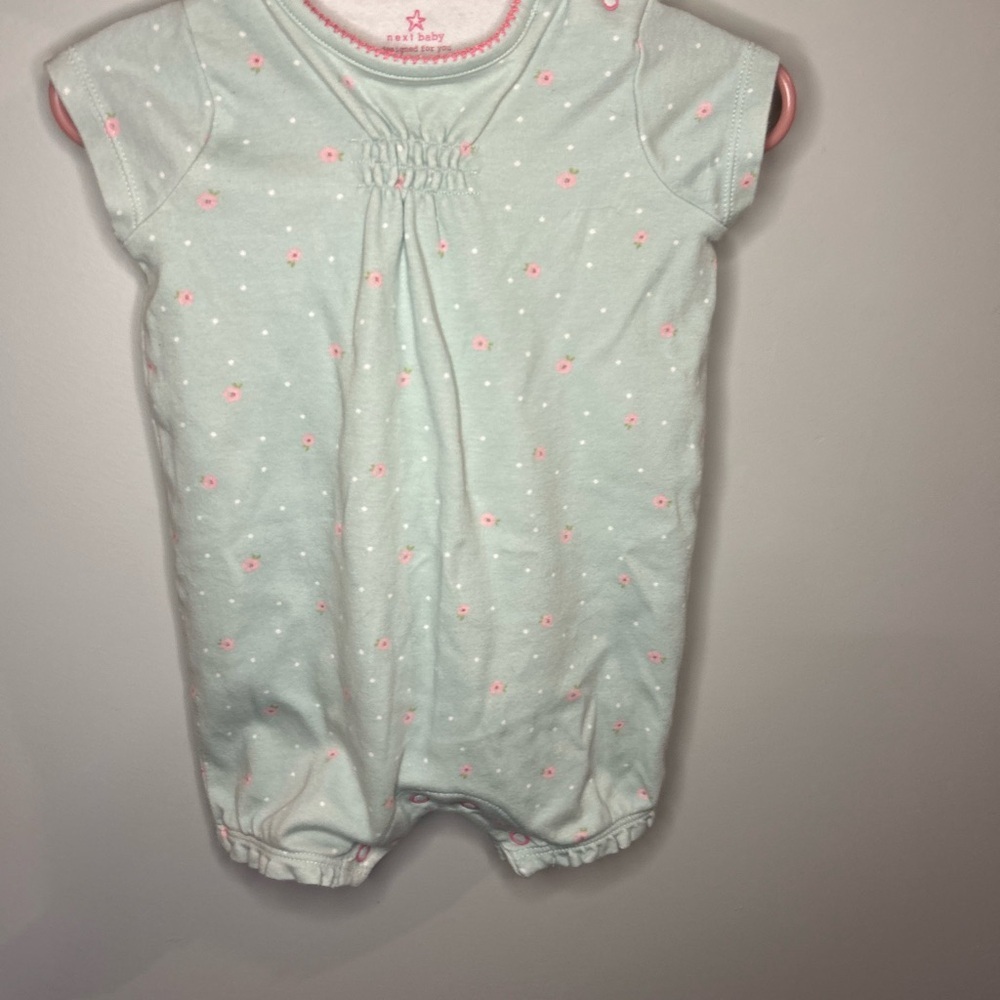 Mint Green Baby Romper with Pink Accents